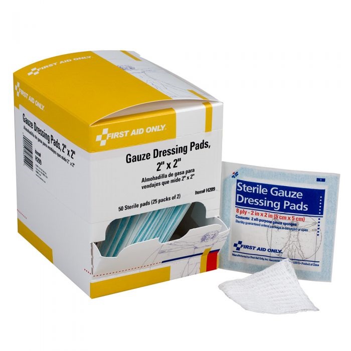 First Aid Only 2 inch x 2 inch Sterile Gauze Pad, 50/Box