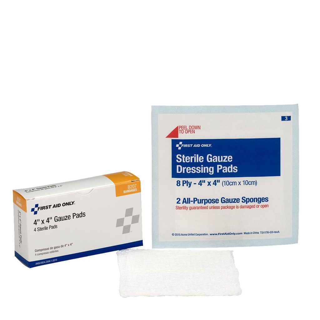 First Aid Only 4 inch x 4 inch Sterile Gauze Pad, 4/Box