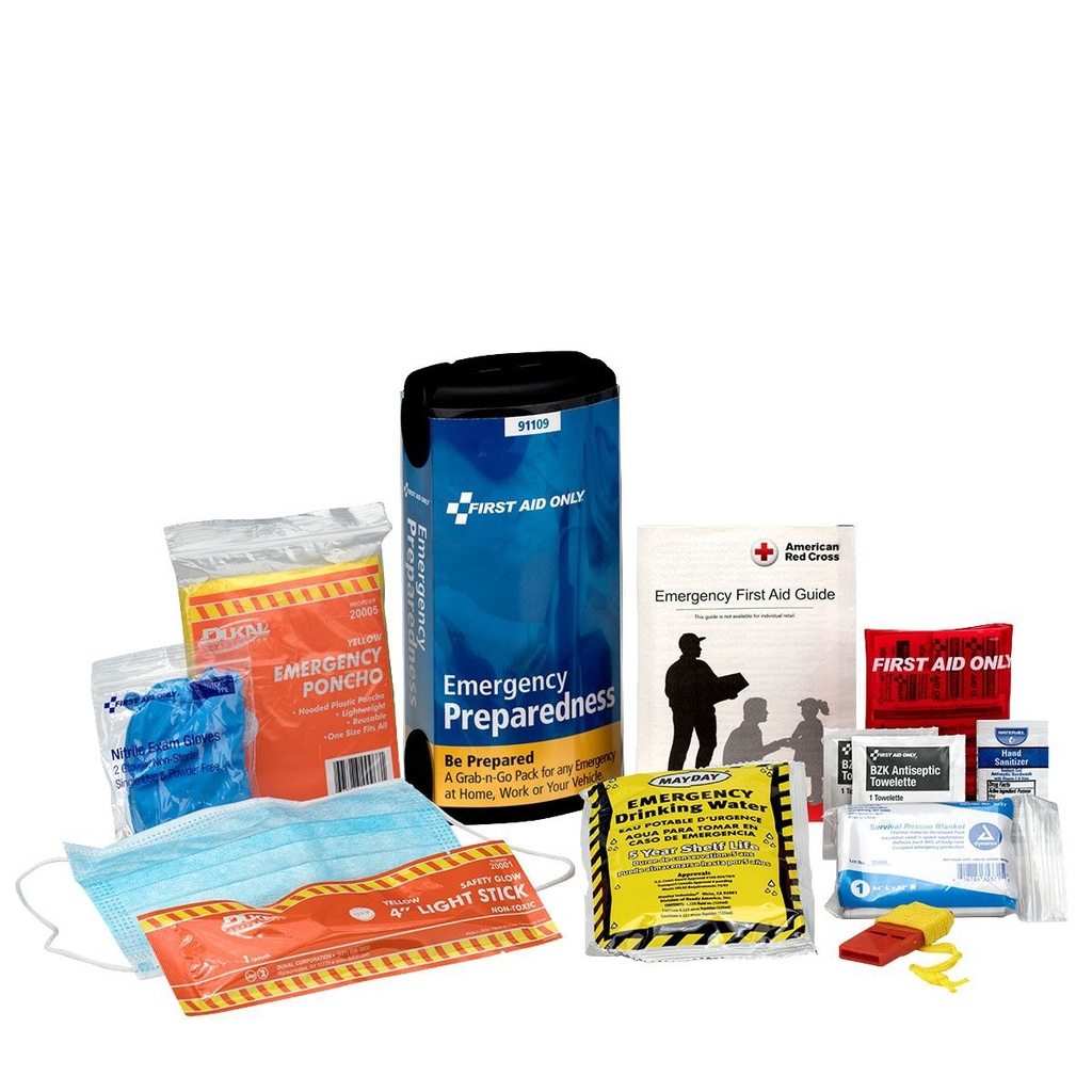 First Aid Only Grab-And-Go Emergency Preparedness Kit with Plastic Pod