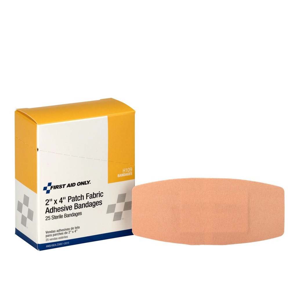 First Aid Only 2 inch x 4 inch Patch Fabric Adhesive Bandage, 25/Box