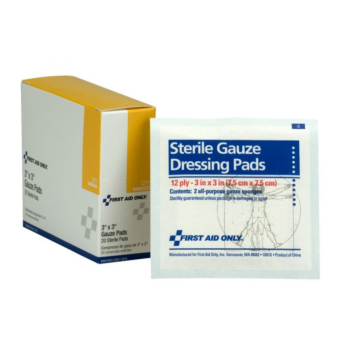 First Aid Only 3 inch x 3 inch Sterile Gauze Pad, 20/Box