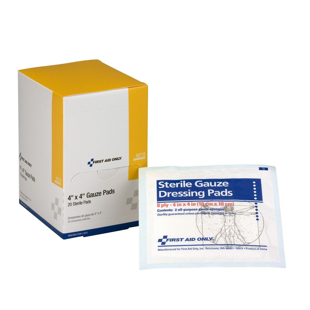 First Aid Only 4 inch x 4 inch Sterile Gauze Pad, 20/Box