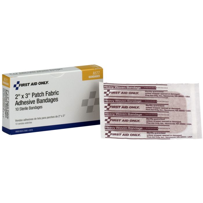 First Aid Only 2 inch x 3 inch Patch Heavy Woven Fabric Bandage, 10/Box