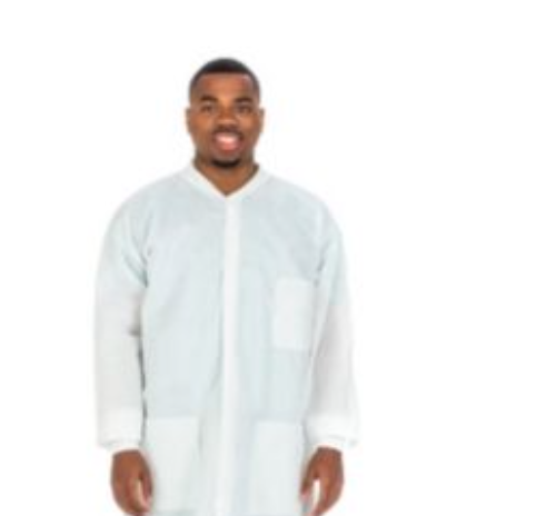 Cardinal Health Lab Coat, SMS, Knit Collar/Cuffs, Snap Front, Large, White