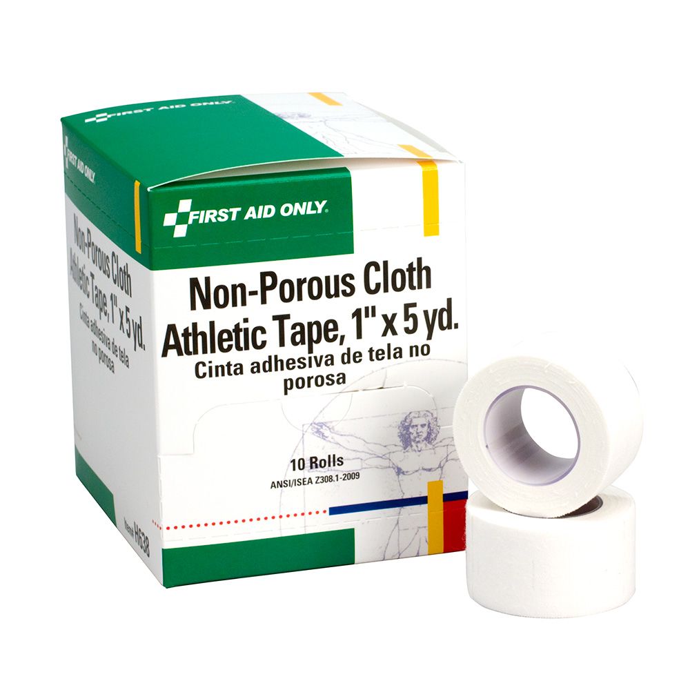 First Aid Only 1 inch x 5 Yd. Non-Porous Cloth Athletic First Aid Tape Roll, 10/Box
