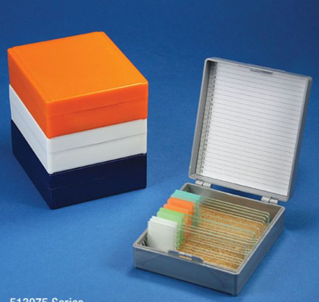 Globe Scientific, Inc. Slide Storage Box, Holds 25 Slides, Cork Lined, Orange
