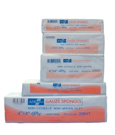 ADI Medical Gauze Sponge, Woven, 4" x 4", 8-Ply, Non-Sterile, 200/bx, 20 bx/cs