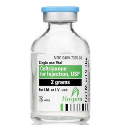 Pfizer, Inc. Ceftriaxone for Injection, USP, 2g, Single Dose, Glass Fliptop Vial