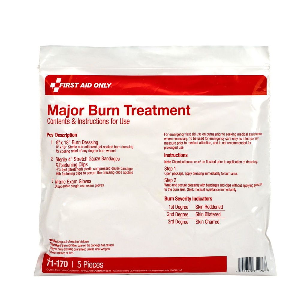 First Aid Only 5 Piece Severe Burn Treatment First Aid Triage Pack