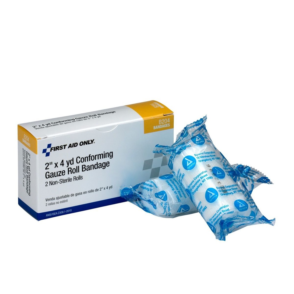 First Aid Only 2 inch x 4 Yd. Conforming Gauze Bandage Roll, 2/Box