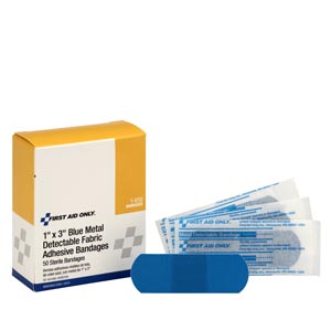 First Aid Only/Acme United Corporation Fabric Bandages, Blue Metal Detectable, 1"x3"