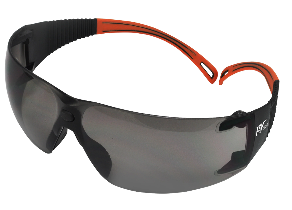 Palmero Wraparound Safety Glasses, Black Frame/Orange Tips/Grey Lens, Universal Size