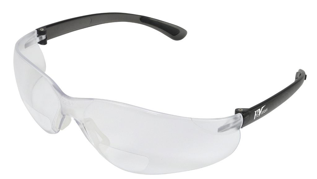 Palmero Bifocal Safety Glasses, Black Frame/Clear Lens. +3.0 Diopter, Universal Size