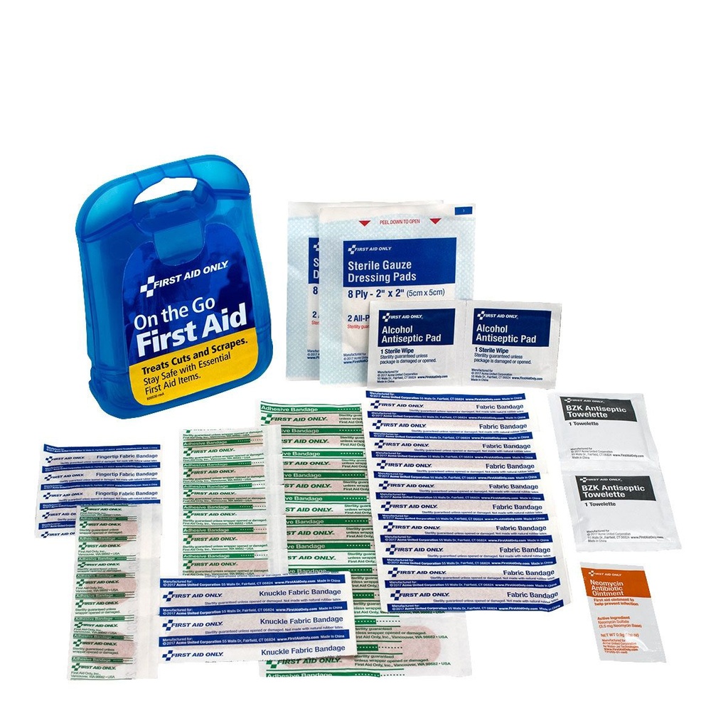 First Aid Only Mini Pocket Personal First Aid Kit with Plastic Case, Clear Blue