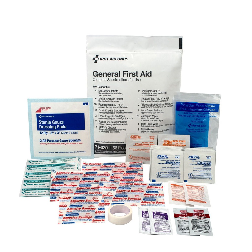 First Aid Only 58 Piece General First Aid Triage Kit with Medications and Plastic Bag