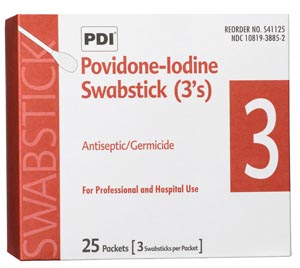 PDI - Professional Disposables, Intl. PVP Iodine Prep Swab 3s, 3/pk, 25 pk/bx (52 cs/plt)