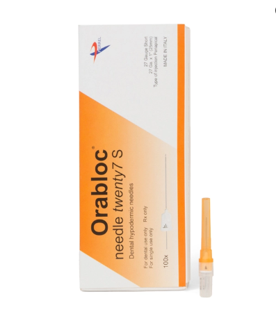 Pierrel Pharma SRL Plastic Hub Dental Needle, 27G Short (0.40mm diam., 25mm long), Orange