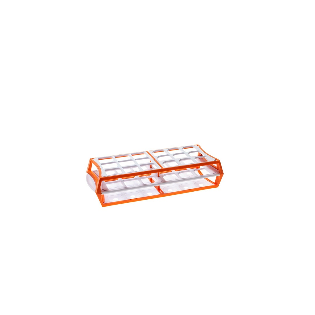 Simport Scientific Test Tube Rack, 11.5" x 4.5" x 2.5", (18) 25-30mm Tube Capacity, Orange