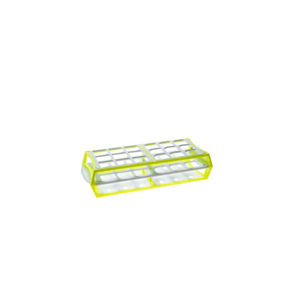 Simport Scientific Test Tube Rack, 11.5" x 4.5" x 2.5", (18) 25-30mm Tube Capacity, Yellow