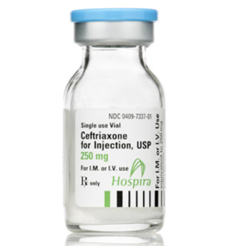 Pfizer, Inc. Ceftriaxone for Injection, USP, 250mg/15ml, Single Dose, Glass Fliptop Vial