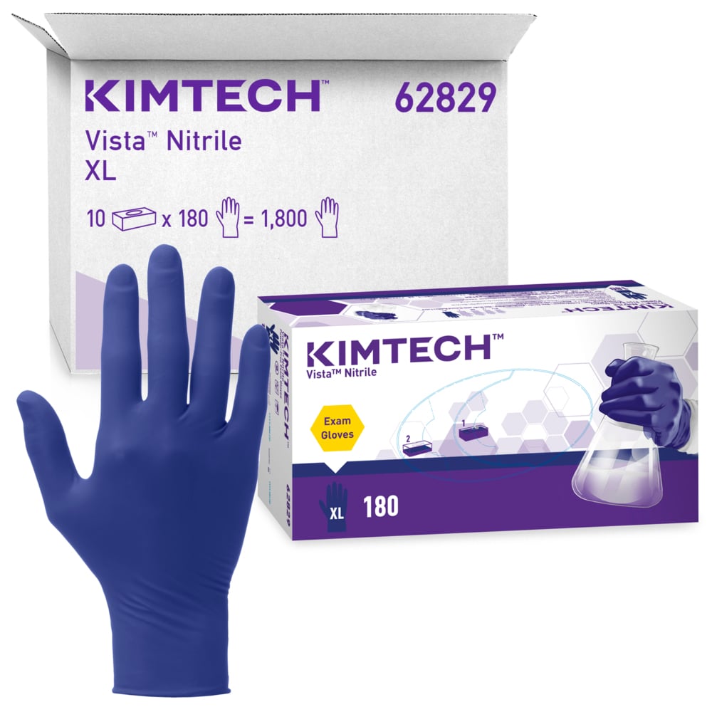 Kimtech™ Vista™ Exam Glove, Nitrile, X-Large, Beaded Cuff, Blue, 180/bx
