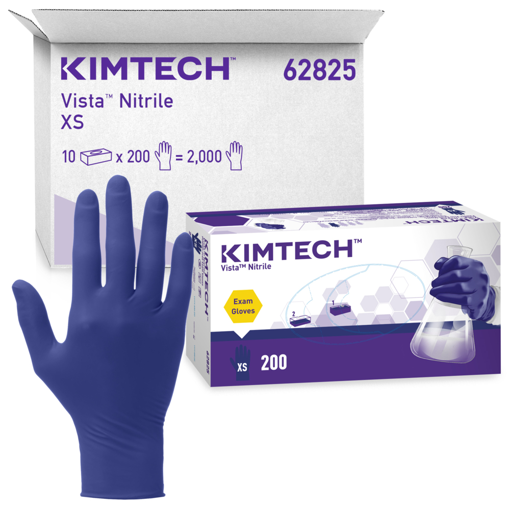 Kimtech™ Vista™ Exam Glove, Nitrile, X-Small, Beaded Cuff, Blue, 200/bx