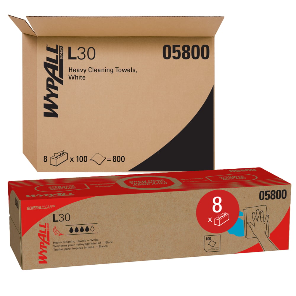WYPALL L30 Towels, 16.4" x 9.8", White, Pop-Up Box, 100 sheets/bx