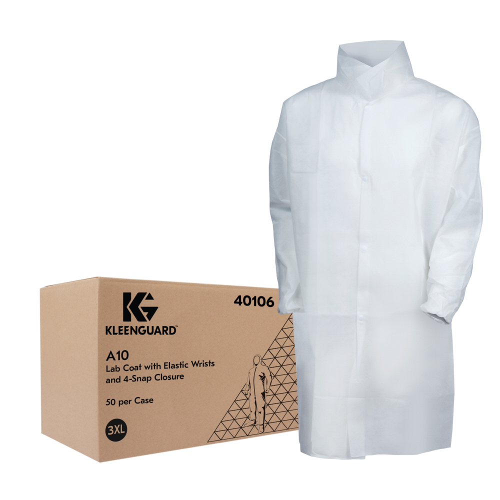 Lab Coat, 3X-Large, White, Serged Seams, Disposable, 1/pk, 50 pk/cs