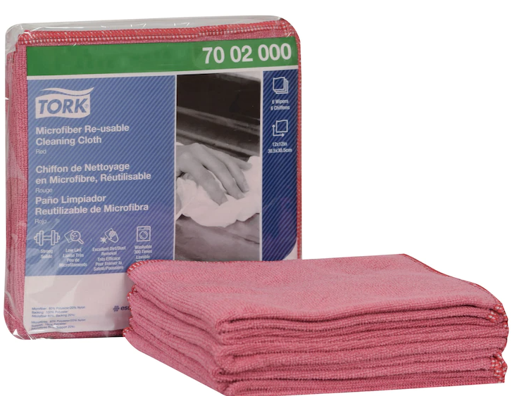 Microfiber Cleaning Cloth, Reusable, 12" x 12", Red, 6/pk, 8 pk/cs