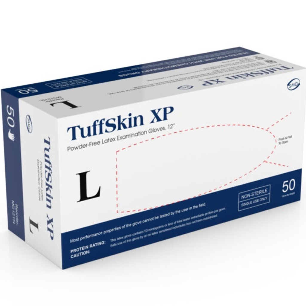 Medgluv Tuffskin Latex Exam Glove, Large, Tuffskin, Powder-Free, Extended Cuff, Dark Blue