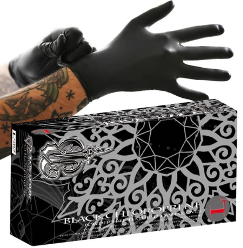 Exam Glove, Chloroprene, Powder-Free (PF) (NS), Black, Textured, Medium