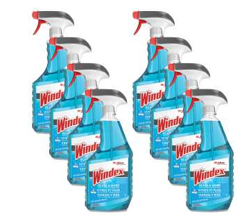Windex® Glass Cleaner, Trigger Spray Bottle, Unscented, Blue, 32oz, 8/cs
