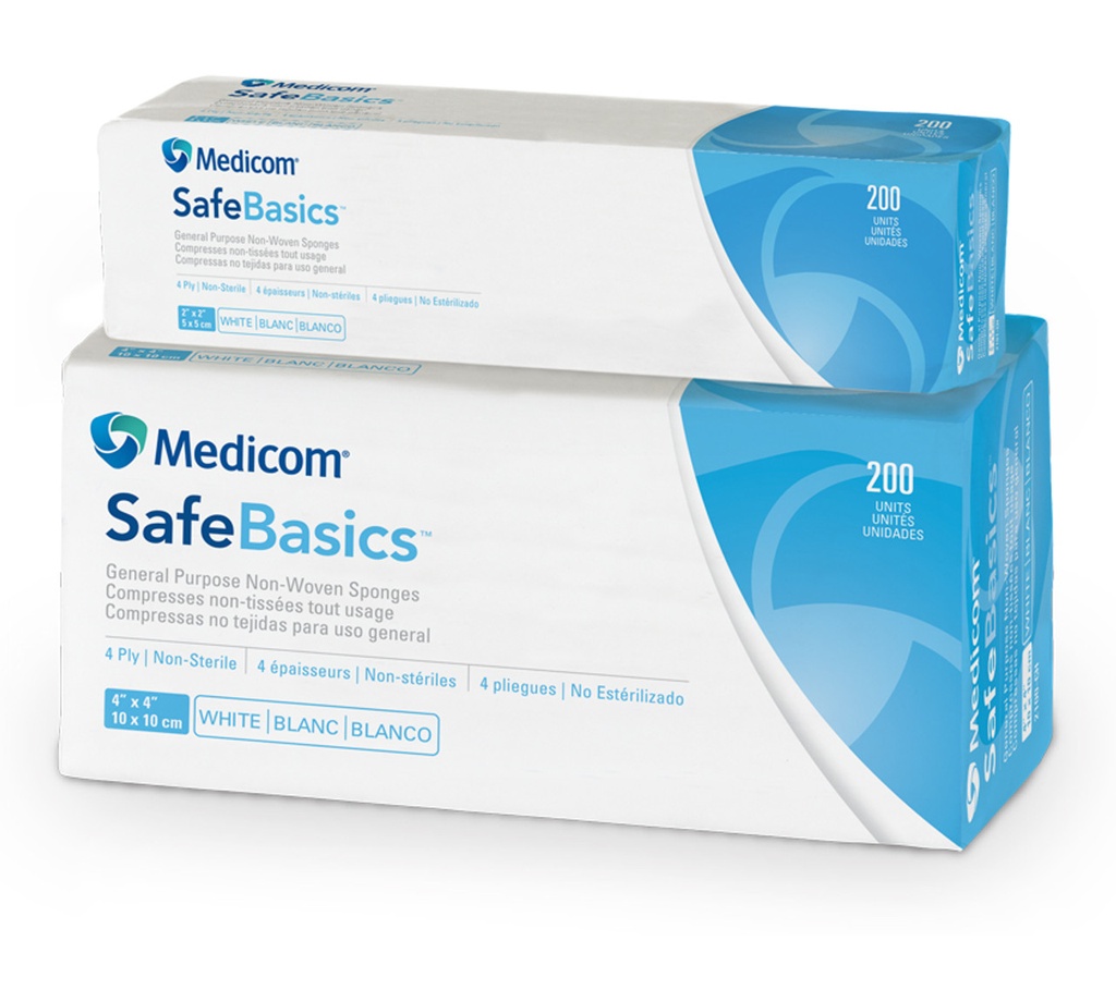 AMD-Medicom Cotton Non-Woven Sponge, 2" x 2", 4-Ply. 200/slv, 20 slv/cs (102 cs/plt)