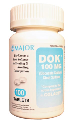 Major Pharmaceuticals Docusate Sodium, 100mg, 100s, Compare to Colace, NDC# 00904-6750-60