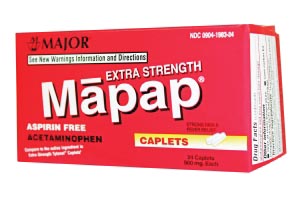 Major Pharmaceuticals Mapap, 500mg, 24s, Boxed, Compare to Tylenol®, NDC# 00904-6720-24