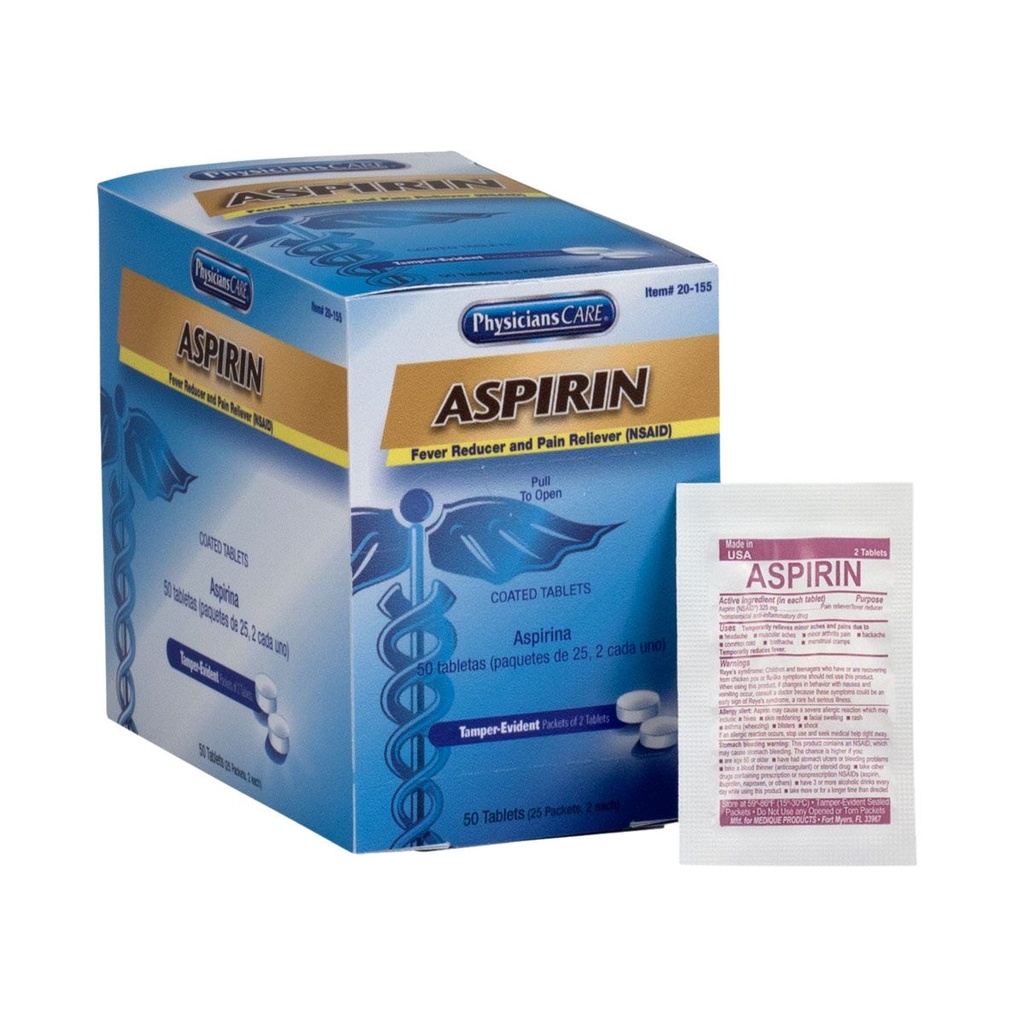 First Aid Only PhysiciansCare 325 mg Aspirin Tablet, 50/Box