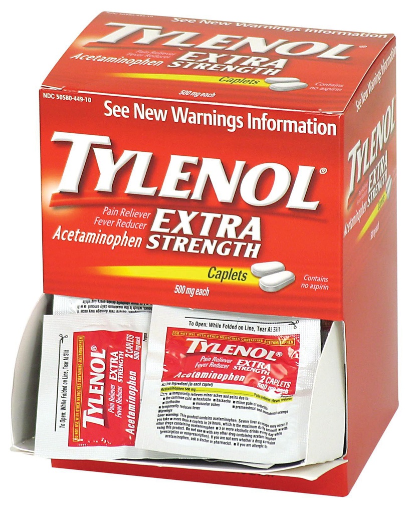 First Aid Only 500 mg Tylenol Extra Strength Acetaminophen Caplet, 100/Box