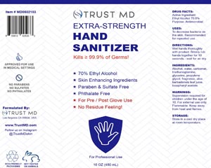 TrustMD Hand Sanitizer, Pump, Extra Strength, 70% Alcohol, 16oz (40 cs/plt)