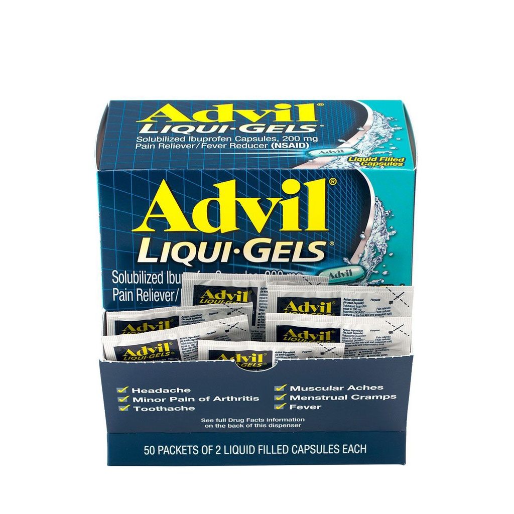First Aid Only Advil Liquid-Gels Pain Reliever Capsule, 100/Box