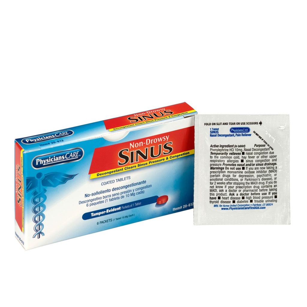 First Aid Only PhysiciansCare 10 mg Sinus Tablet, 6/Box
