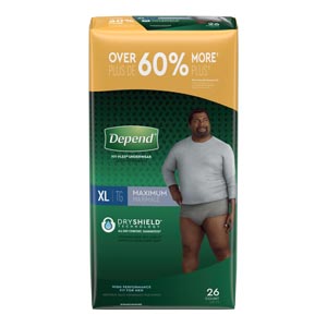 Kimberly-Clark Consumer Underwear, Maximum Absorbency, X-Large, Men, Grey, 26/pk, 2 pk/cs