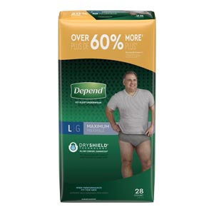 Kimberly-Clark Consumer Underwear, Maximum Absorbency, Large, Men, Grey, 28/pk, 2 pk/cs
