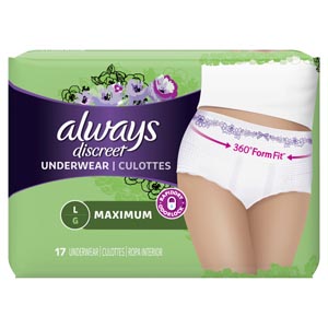 Always Discreet, Incontinence Underwear for Women, Maximum, Large, 17/bx, 3bx/cs