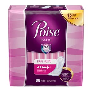 Kimberly-Clark Consumer Poise Pads, Maximum, Long, 39/pk, 2 pk/cs (64 cs/plt)