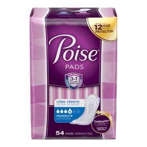 Kimberly-Clark Consumer Poise Pads, Moderate, Long, 60/pk, 2 pk/cs