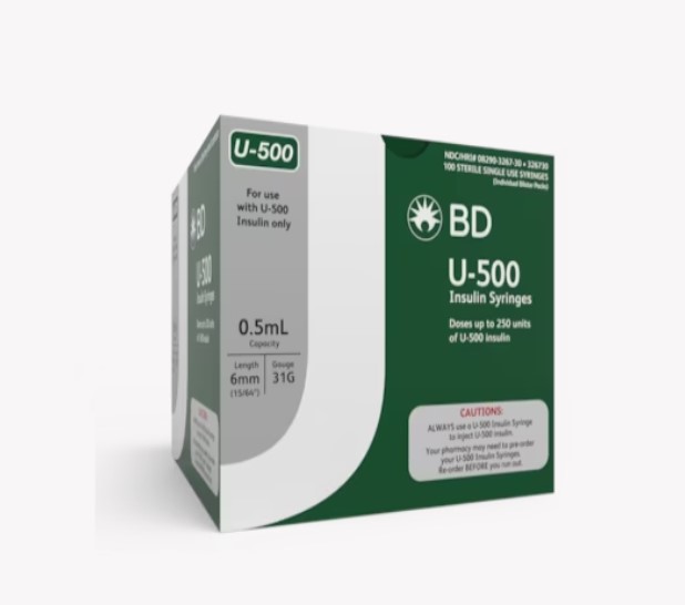 BD, U-500 Insulin Syringes 6mm x 31G 1/2 mL/cc