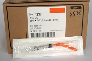Needle, Safety, Hypodermic, 25G x 5/8", 3ml Luer Lock Syringe, Hub Color Black