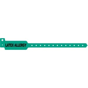 Medical ID Solutions Wristband, Adult/ Pediatric, Tri-Laminate, Latex Allergy, Green