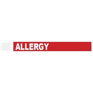 Medical ID Solutions Wristband, Tyvek, 1", Allergy, Red, 1000/bx