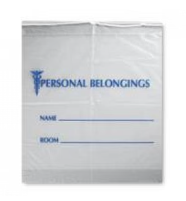 RD Plastics Co. Belongings Bag, 18" x 20" + 3.5 B.G., Drawstring, Opaque with Blue Print